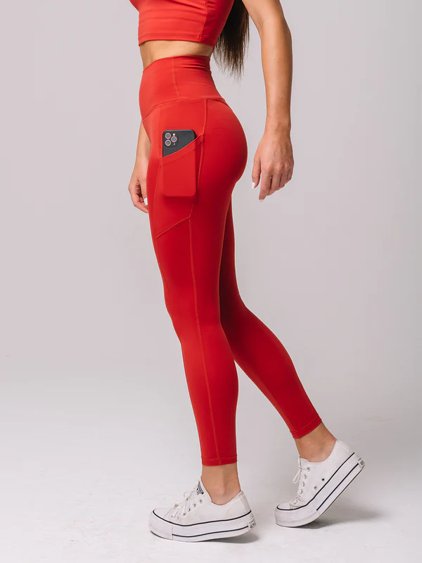 red leggings on a female from ladyluxe