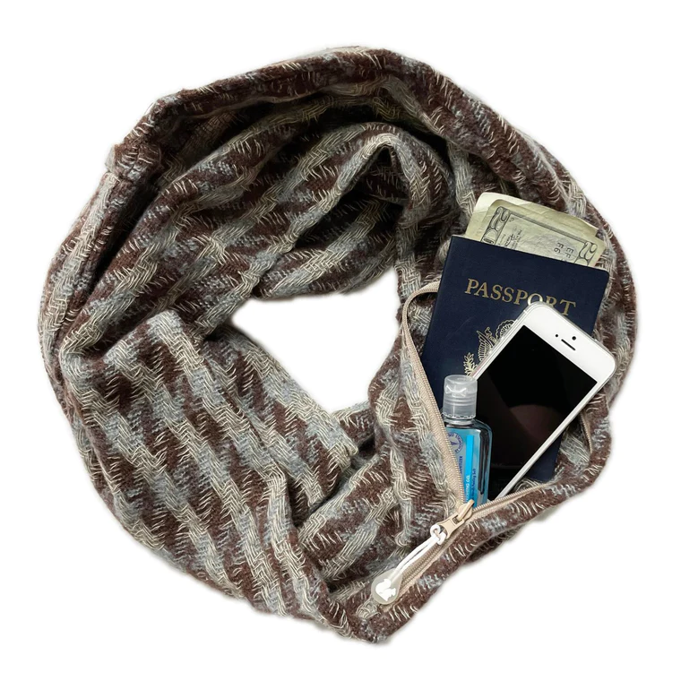clothes and apparel image of a convertible scarf with a pocket